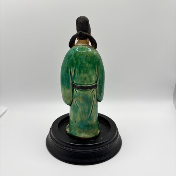 Vintage Chinese Mud Man Scholar Green Robe Standing with decorative Base 6.5" - Picture 4 of 10